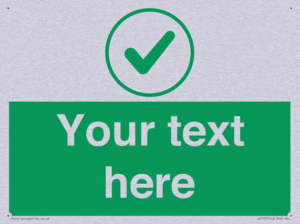 Custom green background, green tick in circle sign